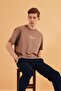 Leo Men's Oversize T-Shirt 100% Cotton Crew Neck Print Detailed Basic Beige T-Shirt - 6