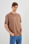 Leo Men's Oversize T-Shirt 100% Cotton Crew Neck Print Detailed Basic Beige T-Shirt - 3