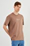 Leo Men's Oversize T-Shirt 100% Cotton Crew Neck Print Detailed Basic Beige T-Shirt - 5