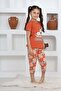 Girl's Short Sleeve Capri Buttoned Collar Placket Kuala Printed Brick Color Pajama Set - 2