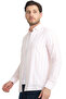 Men's White Orange Pocketless Linen Effect Striped Wide Cut Long Sleeve Shirt - 3