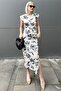 Gray Padded Crew Neck Slit Lined Floral Patterned Midi Length Tulle Dress 3403 - 6