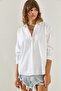 Women's White Fit Cut Basic Shirt with Folded Sleeves Detail 60251348 - 3