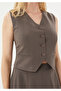 V-Neck Woven Stylish Mink Vest with Belt Detail - 3