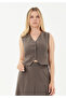V-Neck Woven Stylish Mink Vest with Belt Detail