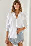Women's White Fit Cut Basic Shirt with Folded Sleeves Detail 60251348 - 4