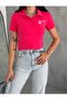 Text Detailed Collared Buttoned Crop T-Shirt