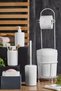 White 6 Piece Bathroom Set with Metal Stand, Trash Can, WC Paper Holder and Toilet Brush Solid - With Liquid Soap - 2