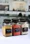 850Cc Cornered Labeled Glass Spice and Spice Jar with 6 Black Lids - 2