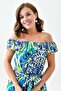Women's Digital Printed Fabric Flounced Madonna Collar Design Belted Midi Dress 12503 - 7