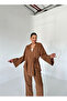 Coffee Detailed Side-Tie Linen Fabric Kimono Set - 4