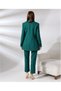 Women's Double-breasted Blazer Jacket Cotton Atlak Fabric Trousers Green Suit 024 - 4