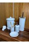 Ceramic White 5 Piece Violet Bathroom Set - Red - 5