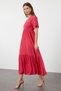 Fuchsia Plain Maxi Skirt with Ruffles and Textured Short Sleeves Stretchy Knitted Maxi Dress Knitted Dress - 2