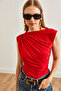 Women's Red Drape Detailed Flowy Blouse Blz- 19002683 - 2