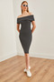 Women's Striped Black Madonna Neck Mini Stretchy Dress Elb- 19002192 - 2