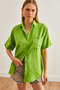 Women's Pistachio Green Single Pocket Striped Flowy Shirt Gml- 19001223 - 3