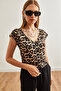 Women's Leopard Stone V-Neck Soft Textured Flexible Viscose Crop Blouse Blz-19002680 - 4