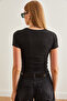 Black V Detailed Ottoman Crop Blouse - BLZ-19002678 - 5