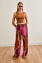 Women's Tan Fuchsia Patterned Woven Viscose Palazzo Trousers Pnt-19000282 - 3