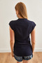 Women's Navy Blue V-Neck 4-Button Viscose Blouse Blz- 19000279 - 2
