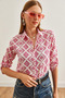 Women's Diamond Fuchsia Folded Sleeve Linen Shirt GML-19000825 - 4