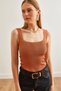 Women's Copper Square Neck Ribbed Skirt Detailed Crop Knitwear Blouse Blz- 19001872 - 4