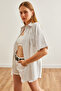 Women's White Single Pocket Striped Flowy Shirt Gml- 19001223 - 3