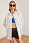 Women's White Single Pocket Oversize Woven Shirt Gml- 19001220 - 4