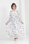 Girl's Lined Full-Length Floral Patterned Long Chiffon Dress with Non-Interior Necklace Detail