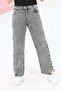 Girl's Wide Leg Denim Jeans with Side Snap Buttons - 5