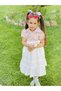 Girl's Floral Patterned Watermelon Sleeved Summer Linen Dress with Teddy Bear Detail Age 4-11 - 6