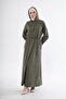 Women's Drawstring Waist Hooded Long Dress - Khaki - 7