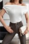 Women's White Short- Boat Neck Neck Elegant Summer Blouse - 2