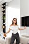 Women's White Short- Boat Neck Neck Elegant Summer Blouse - 4