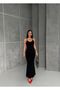 Women's Lined Stretchy Fabric Lapel Design Adjustable Strap Fish Cut Evening Dress