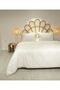 Glow Satin Double Optical White Gold Piping Duvet Cover Set 4 Pillows + 240x260 Sheets