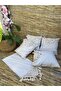 Hand-Knitted Lace Embroidered Tassel Organic Cotton 4-Piece Linen Cushion Cover and Lace Table Runner Set - 5