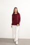 Women's Lycra Blouse for Middle Ages and Above, Four Seasons, Burgundy, Mother's Combed Cotton Blouse with Button Pattern and Elastic Sleeves