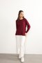Women's Lycra Blouse for Middle Ages and Above, Four Seasons, Burgundy, Mother's Combed Cotton Blouse with Button Pattern and Elastic Sleeves - 3