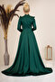 Tailed Drop Hijab Evening Dress Emerald - 4
