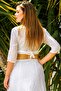 Organic Cotton White 3/4 Sleeve Tie-Dye Woven Crop Fit Casual Blouse - 6