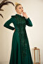 Tailed Drop Hijab Evening Dress Emerald - 3