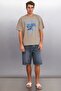 Maddox Men's 100% Organic Cotton Print Detailed Thick Textured Oversize Fit Mink T-Shirt