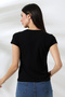Square Neck Short Sleeve Combed Cotton Compact Lycra Flexible Basic T-Shirt 21069 Black - 4