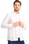 Men's White Orange Pocketless Linen Effect Striped Wide Cut Long Sleeve Shirt - 2