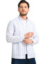 Men's White Blue Pocketless Linen Effect Striped Wide Cut Long Sleeve Shirt