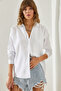 Women's White Fit Cut Basic Shirt with Folded Sleeves Detail 60251348