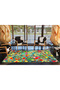 Green Colored Embroidered Themed Patterned Woven Base and Washable Carpet Miravip9394 - 3