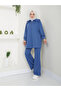 Women's Modest Pants Set with Slit Pant Leg and Collar Detail - 3